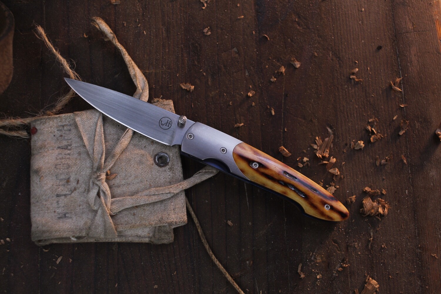 William Henry Classic T10-A 2.5&quot; Liner Lock Folder / Silver Bolsters &amp; Jigged Bone / Hand Rubbed ATS-34 ( Pre Owned )
