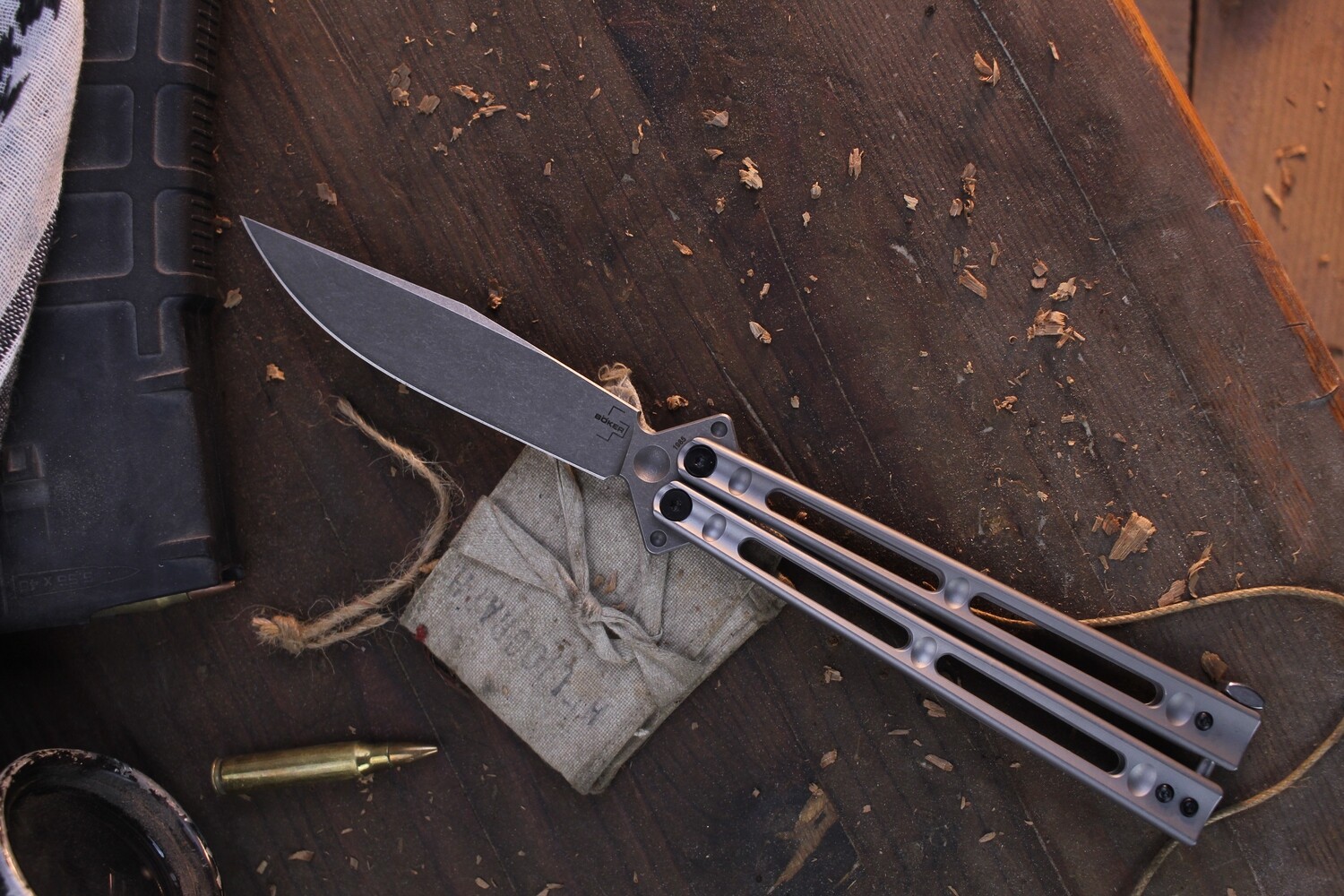Boker Plus Papillon 4.1&quot; Balisong / Stainless Steel / Stonewashed D2