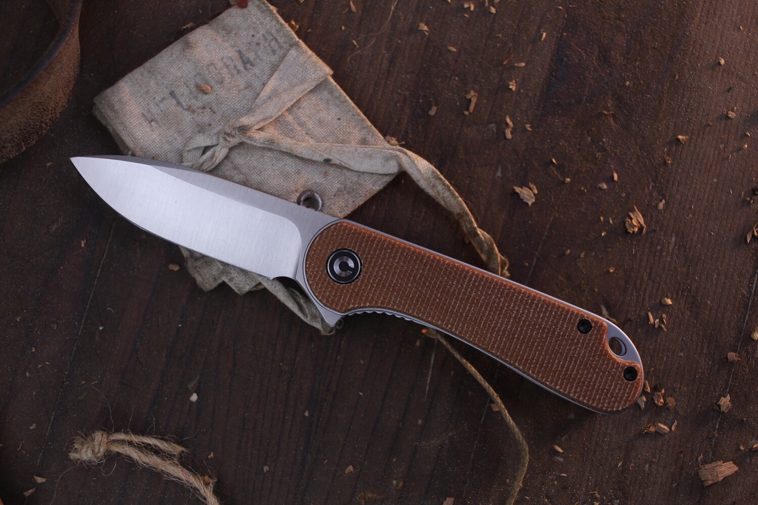 CIVIVI Elementum 2.9&quot; Liner Lock Flipper / Brown Micarta / Satin D2