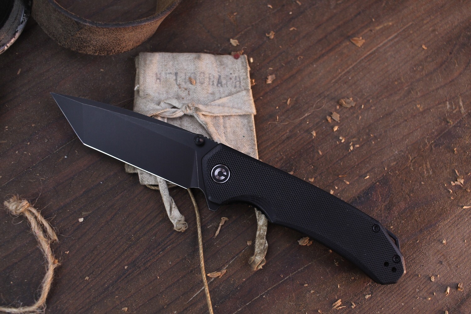 CIVIVI Brazen Tanto 3.5&quot; Liner Lock Flipper / Black G-10 / Blackwashed D2