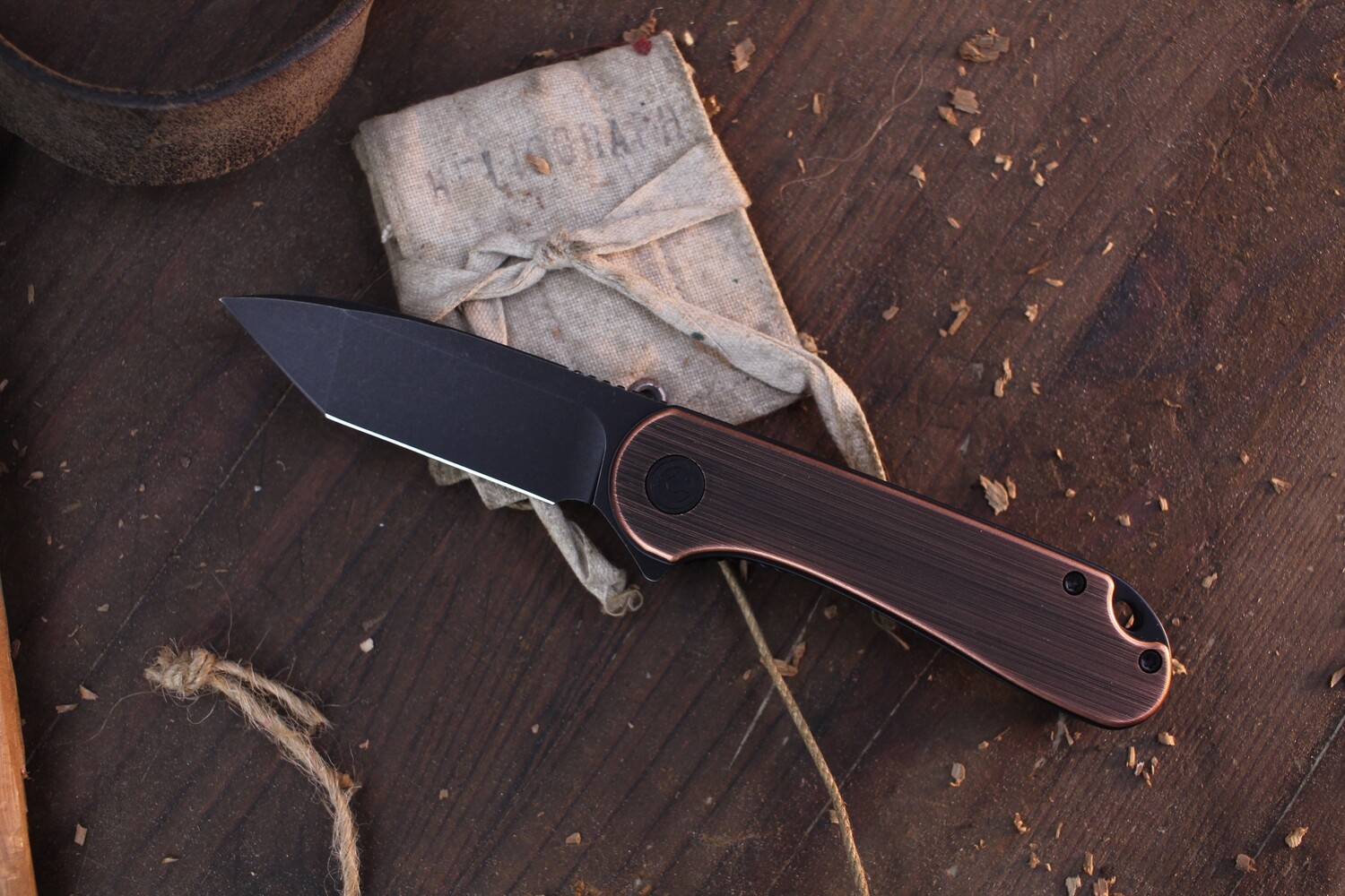 CIVIVI Elementum Tanto 2.9&quot; Liner Lock Flipper / Hand Rubbed Copper / Blackwashed D2