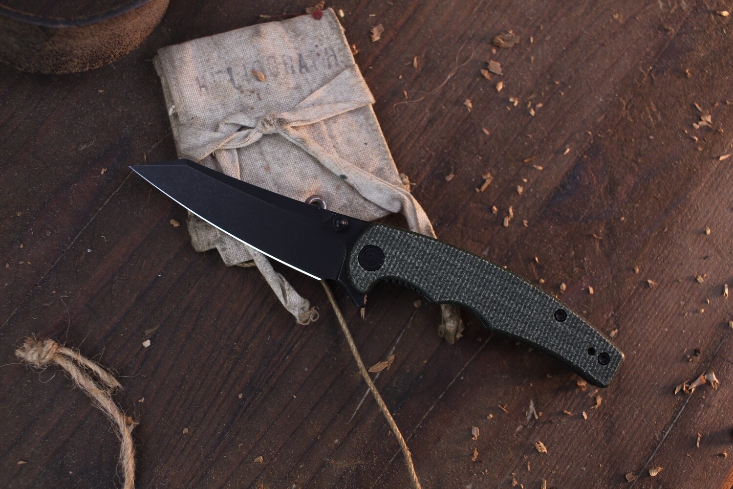 CIVIVI P87 2.9&quot; Liner Lock Flipper / Green Micarta / Blackwashed Nitro-V