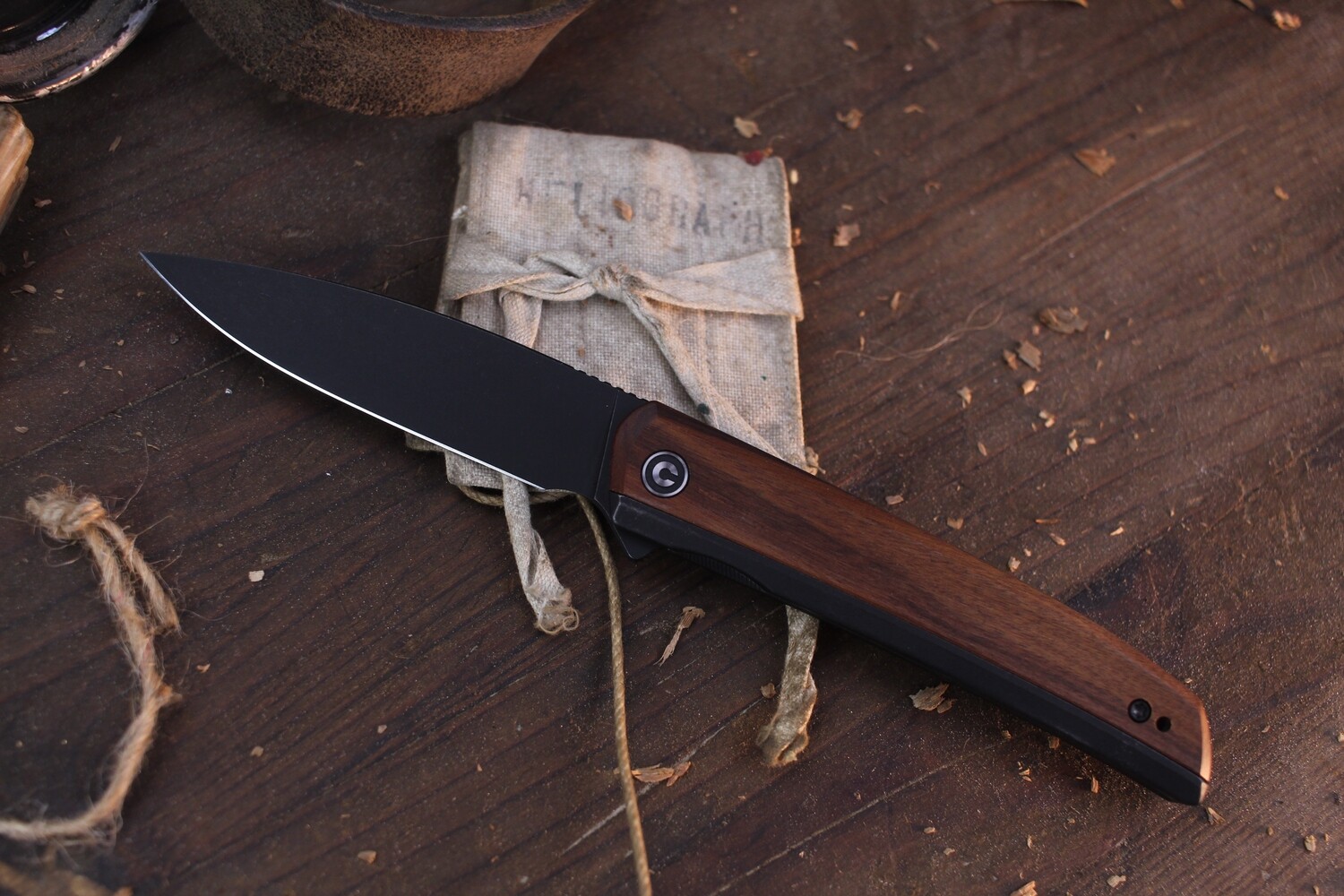 CIVIVI Savant 3.5&quot; Frame Lock Flipper / Cuibourtia Wood &amp; Blackwashed Steel / Blackwashed Sandvik 14C28N
