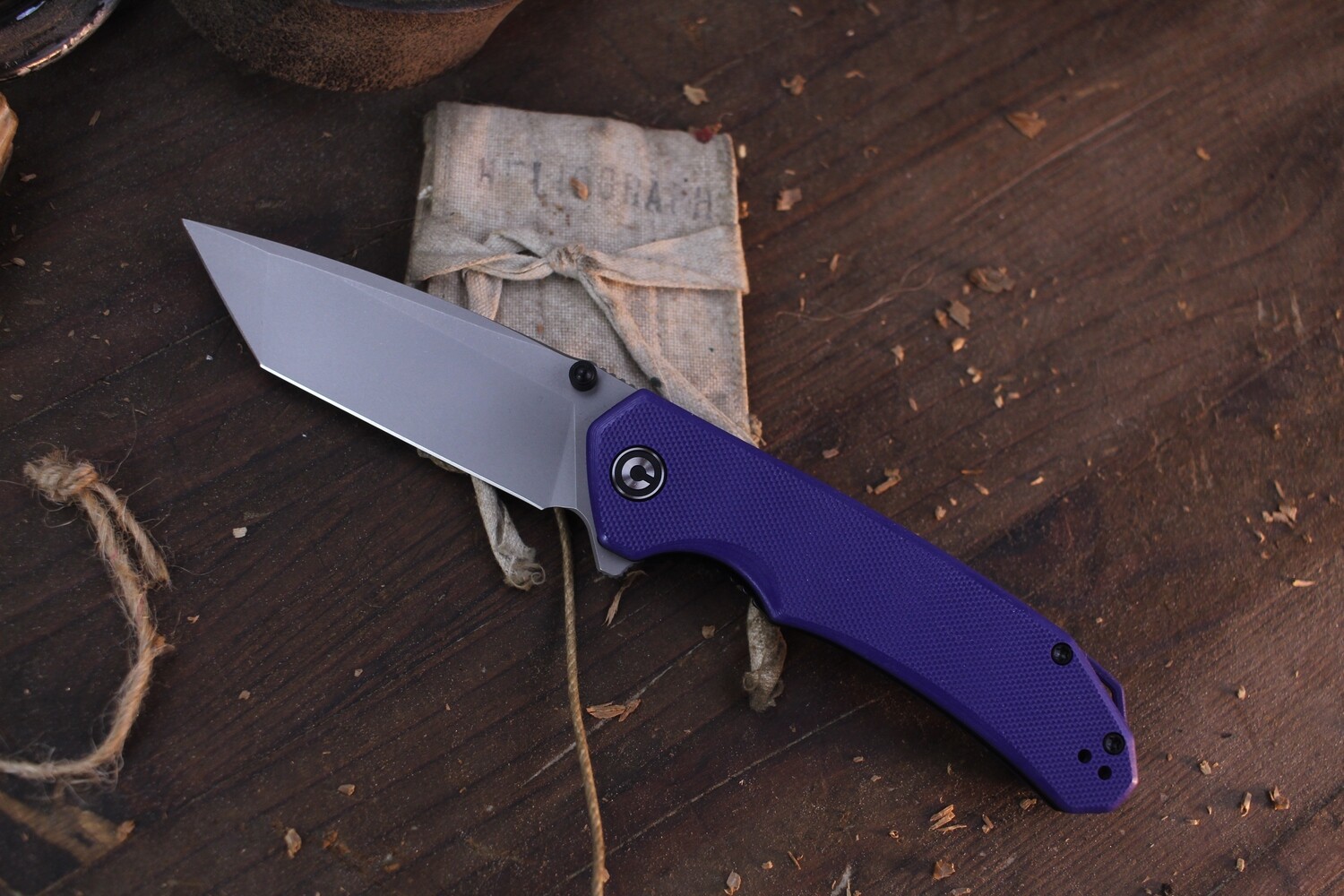 CIVIVI Brazen Tanto3.5&quot;  Liner Lock Flipper / Purple G-10 / Stonewashed D2