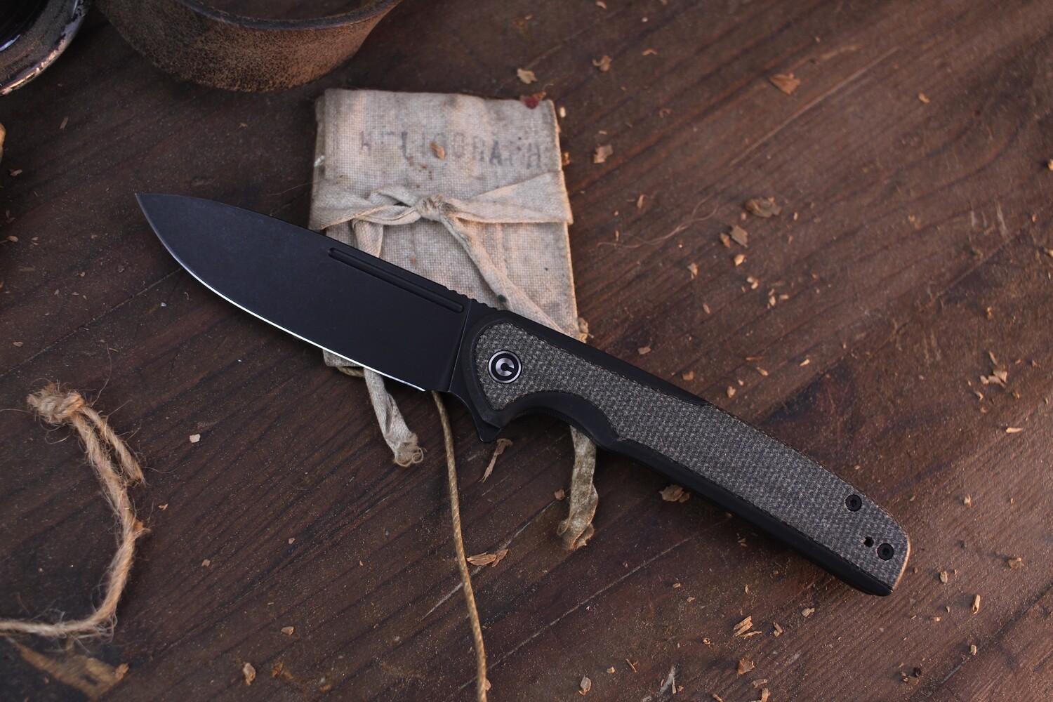 CIVIVI Voltaic 3.5&quot; Frame Lock Flipper / Green Micarta &amp; Blackwashed Steel / Blackwashed Sandvik 14C28N