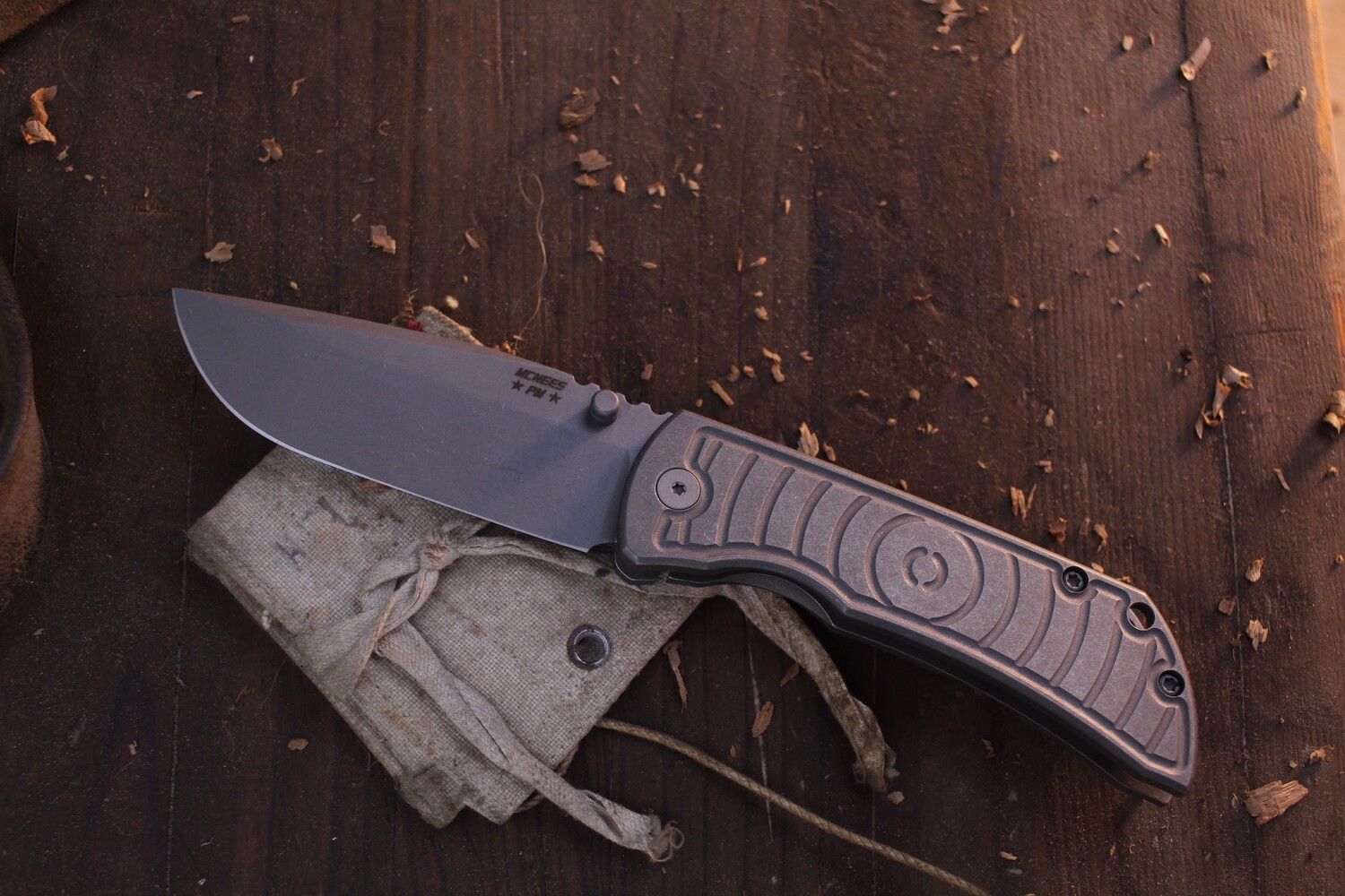 Mcnees Custom Knives Mac 2 3.5&quot; Framelock Folder / Shockwave Titanium / Stonewashed Magnacut