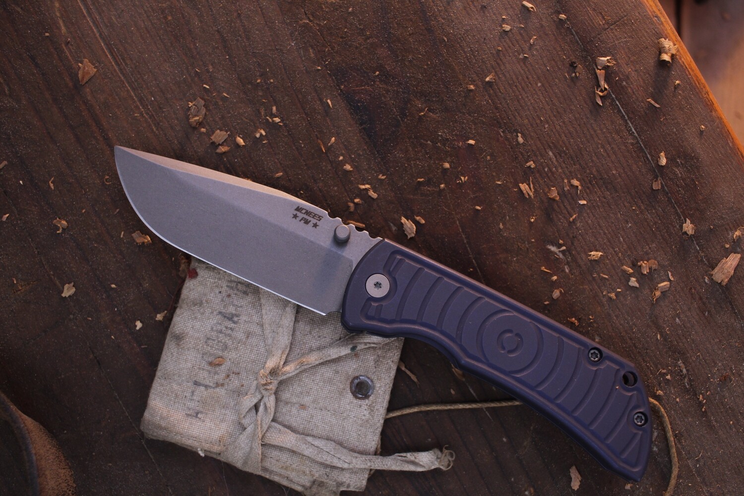 Mcnees Custom Knives Mac 2 3.5&quot; Framelock Folder / Purple Shockwave Titanium / Stonewashed Magnacut