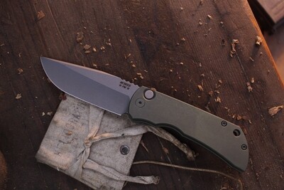 Mcnees Custom Knives Mac 2 3.5&quot; AUTO Plungelock Folder / Green Titanium / Stonewashed Magnacut