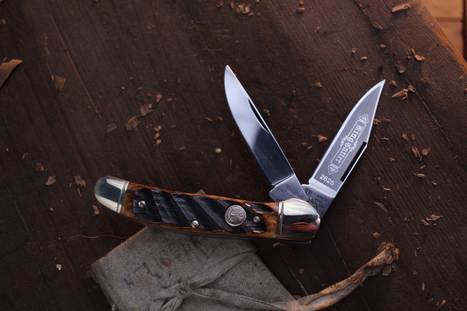 Boker 2626 Copperhead 3.75&quot; Closed 2 Blade / Jigged Bone / Solingen Carbon Steel ( Pre Owned )