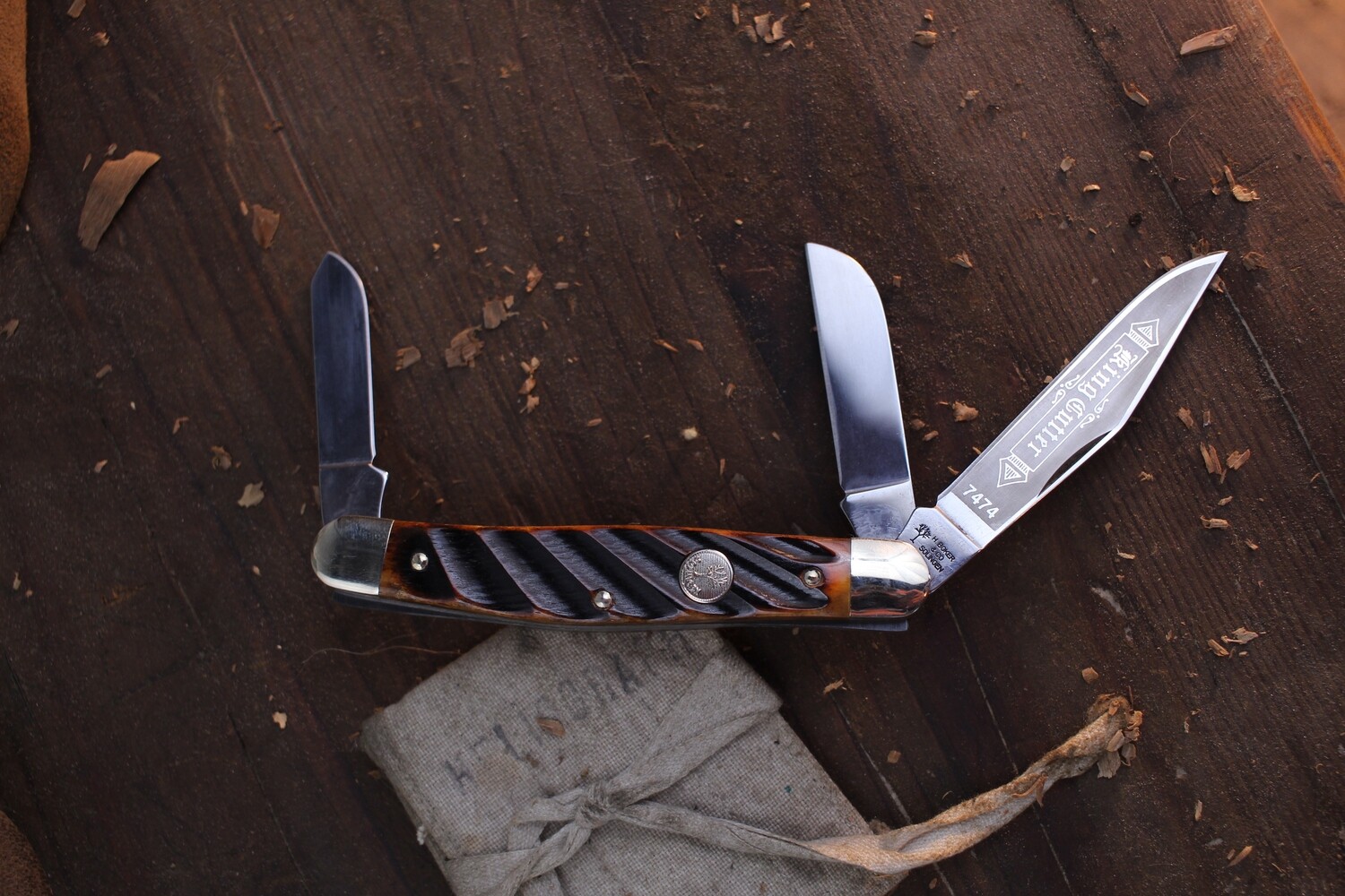 Boker 7474 Stockman 4&quot; Closed 3 Blade / Jigged Bone / Solingen Carbon Steel ( Pre Owned )