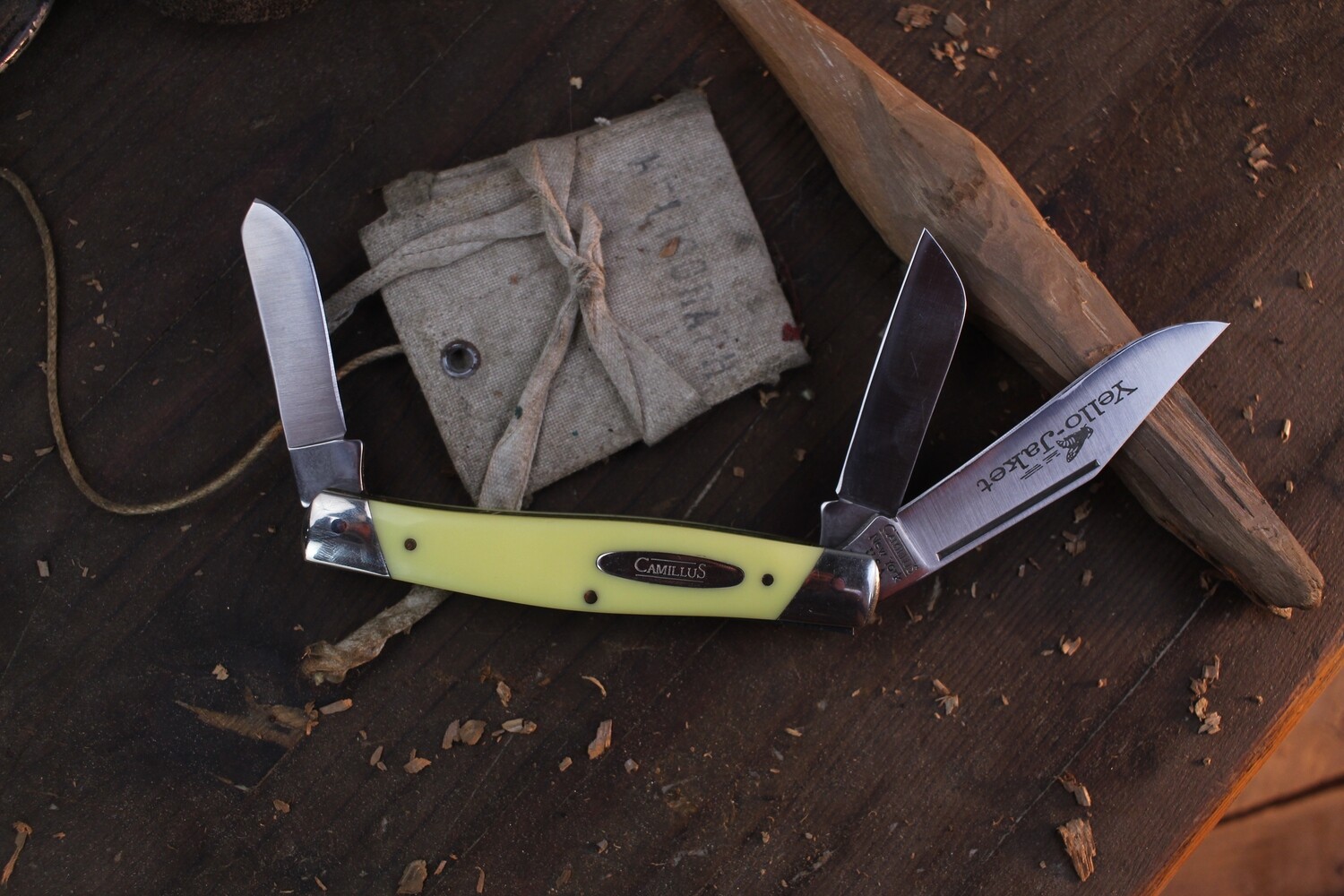 Camillus Vintage Yellow Jacket Large Stockman 4.5&quot; Closed Slipjoint / Yellow Synthetic / Satin High Carbon ( Pre Owned )