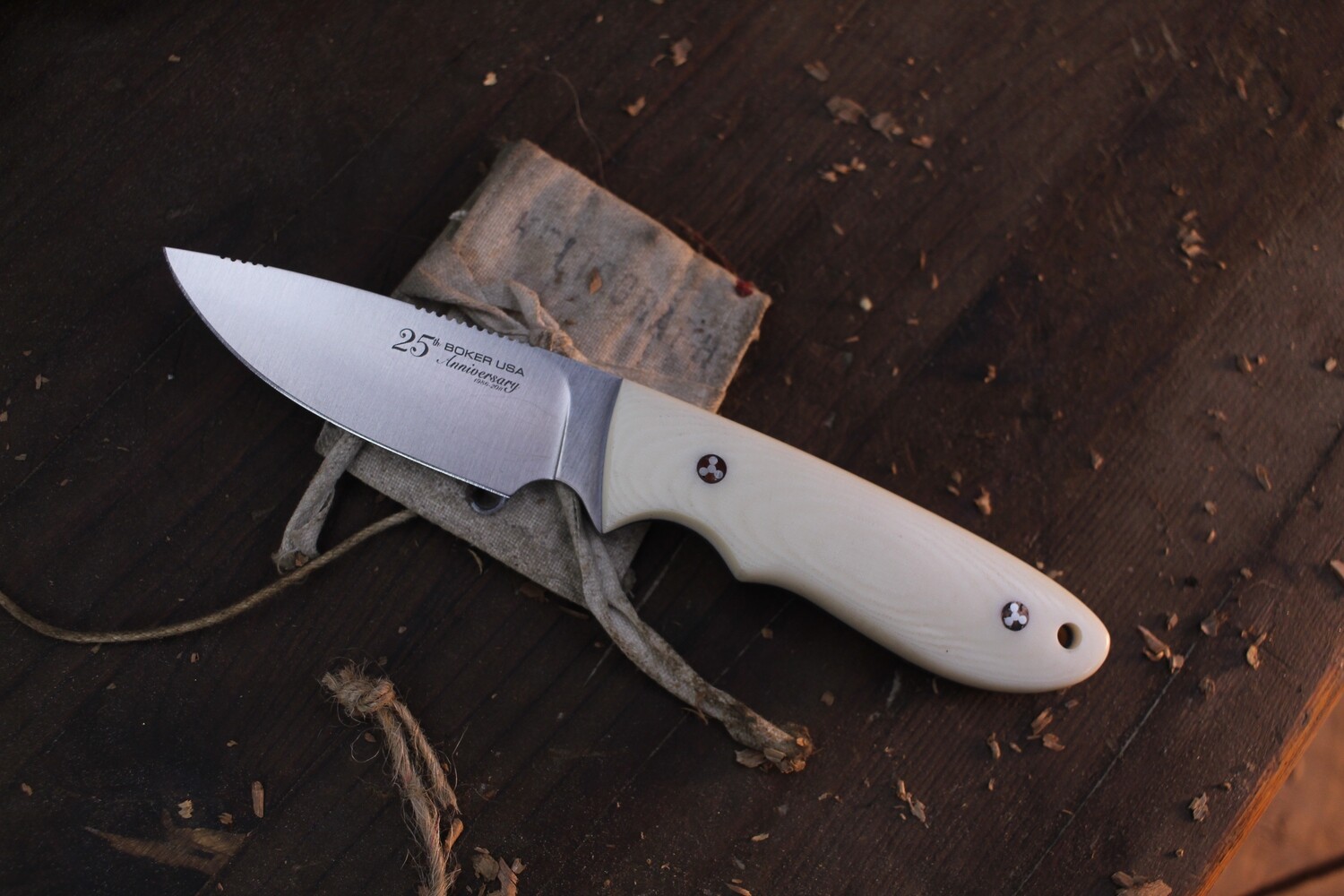 Boker USA Classic Pine Creek 3.625&quot; Fixed Blade / Ivory Micarta &amp; Mosaic Pins / Satin T6MOV ( Pre Owned )