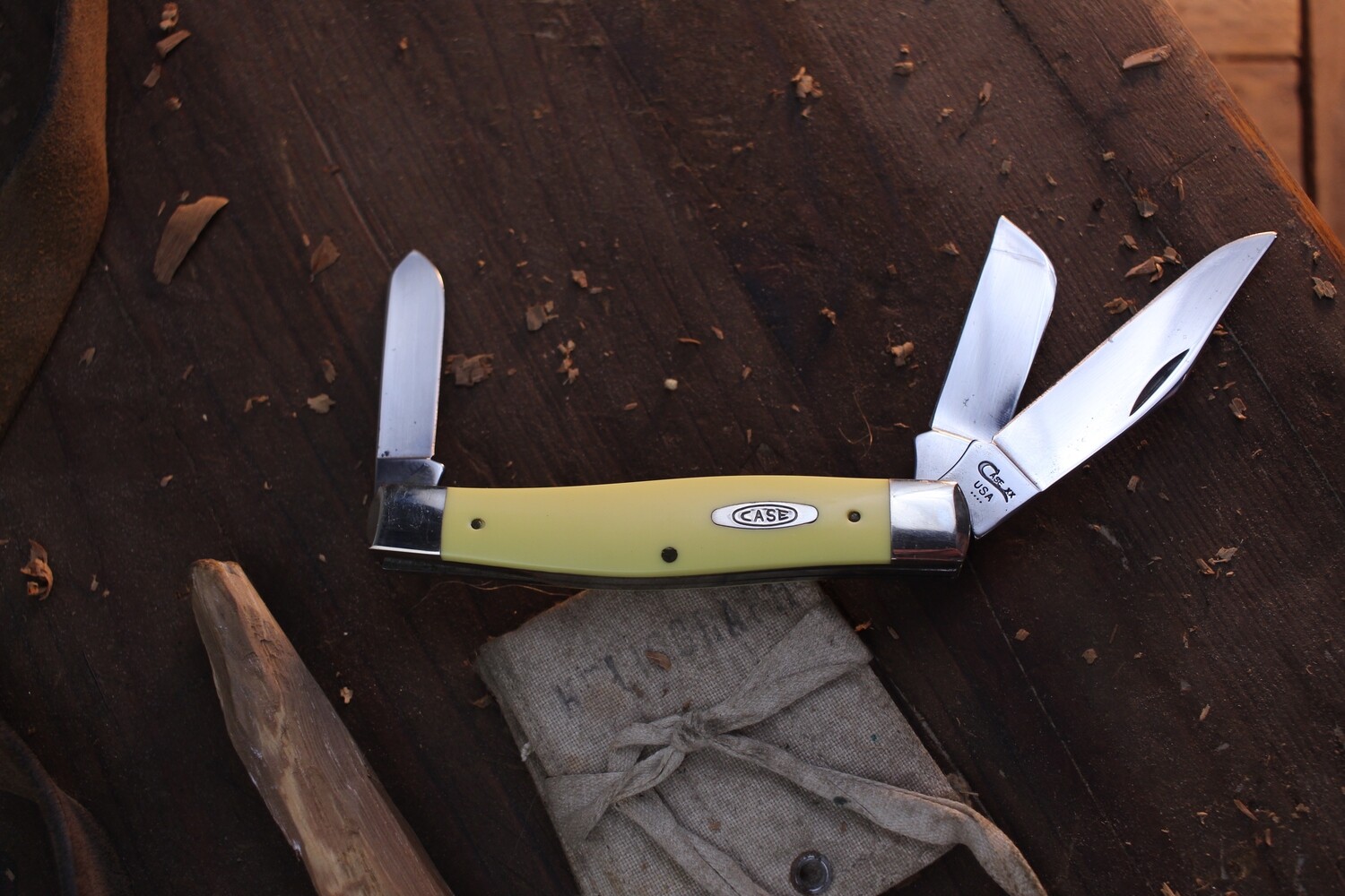Case Vintage 3375 Large Stockman 3 Blade 3.25&quot; Closed / Yellow Delrin / Satin Stainless ( Pre Owned )