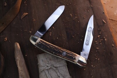 Eye Brand Carl Schlieper Vintage XL Improved Muskrat 5.5&quot; Closed / Stag Horn / Hammer Forged Solingen Stainless ( Pre Owned )