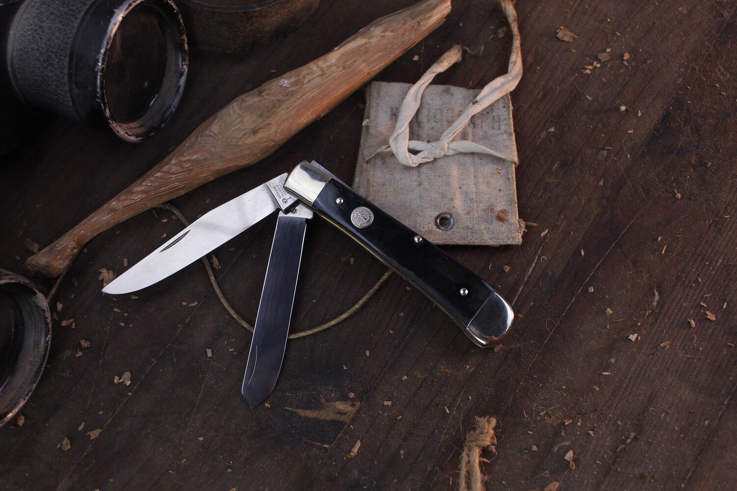 Boker Tree Brand Vintage Trapper 2 Blade 4&quot; Closed Slipjoint / Dark Green Bone / Satin Solingen Stainless ( Pre Owned )