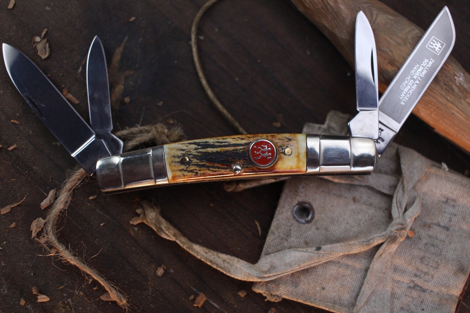Zwilling J. A. Henckels Vintage Congress 4 Blade 3.5&quot; Closed Slipjoint / German Stag / Hand Honed Solingen Steel ( Pre Owned )