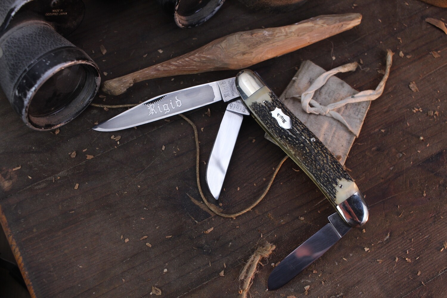 Rigid Vintage XL Stockman 3 Blade 5.5&quot; Closed Slipjoint / Stag Horn / Hammer Forged Solingen Steel ( Pre Owned )