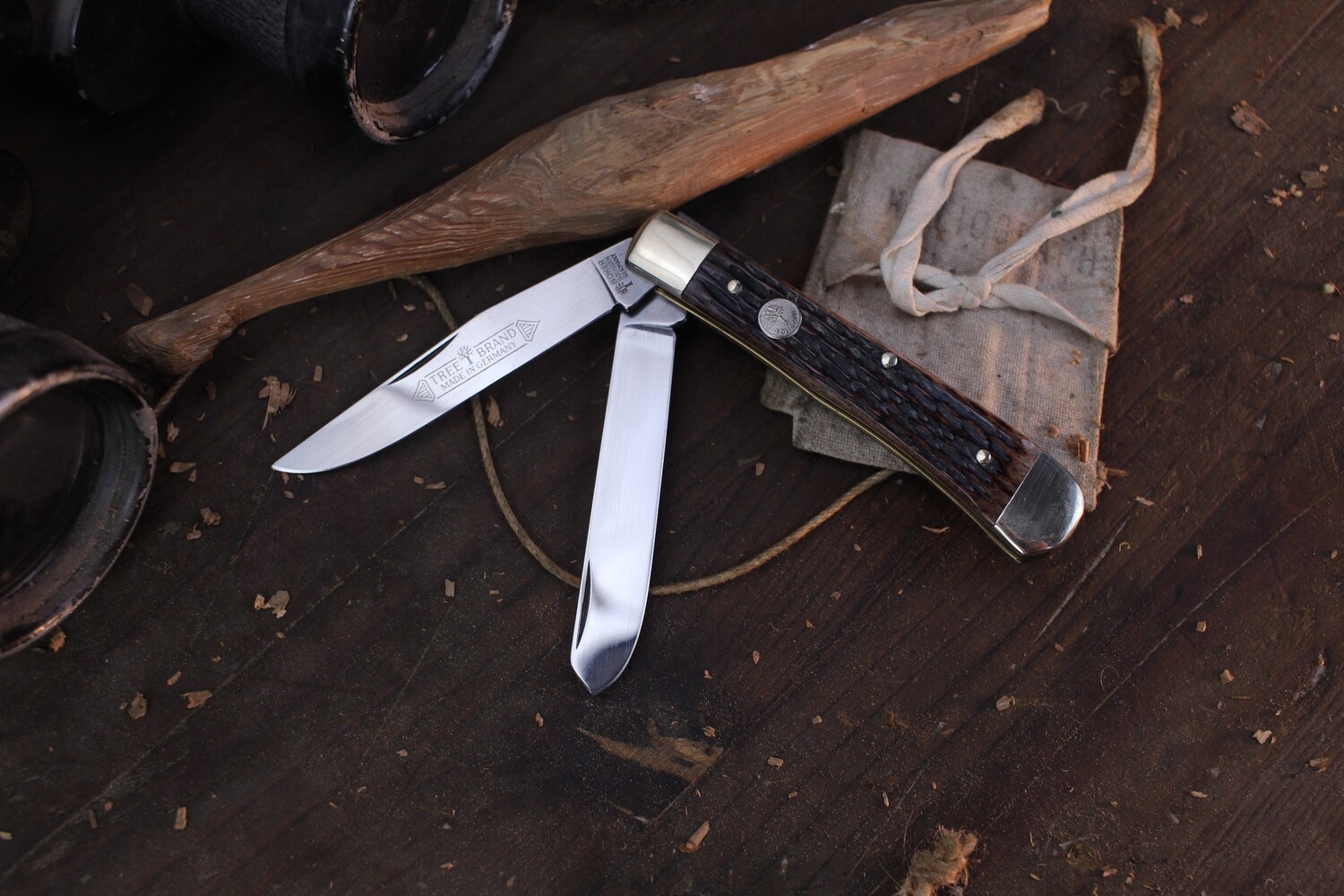 Boker Tree Brand Vintage Trapper 2 Blade 4&quot; Closed Slipjoint / Jigged Bone / Satin Solingen Stainless ( Pre Owned )