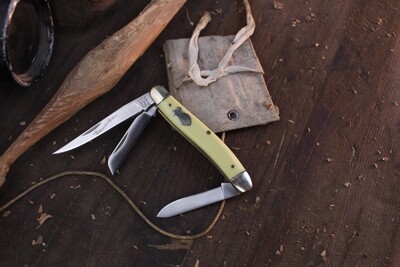 Schrade Walden 11897 Stockman 3.5&quot; Closed Slipjoint Folder / Yellow Delrin &amp; Nickle Shield / Satin High Carbon ( Pre Owned )