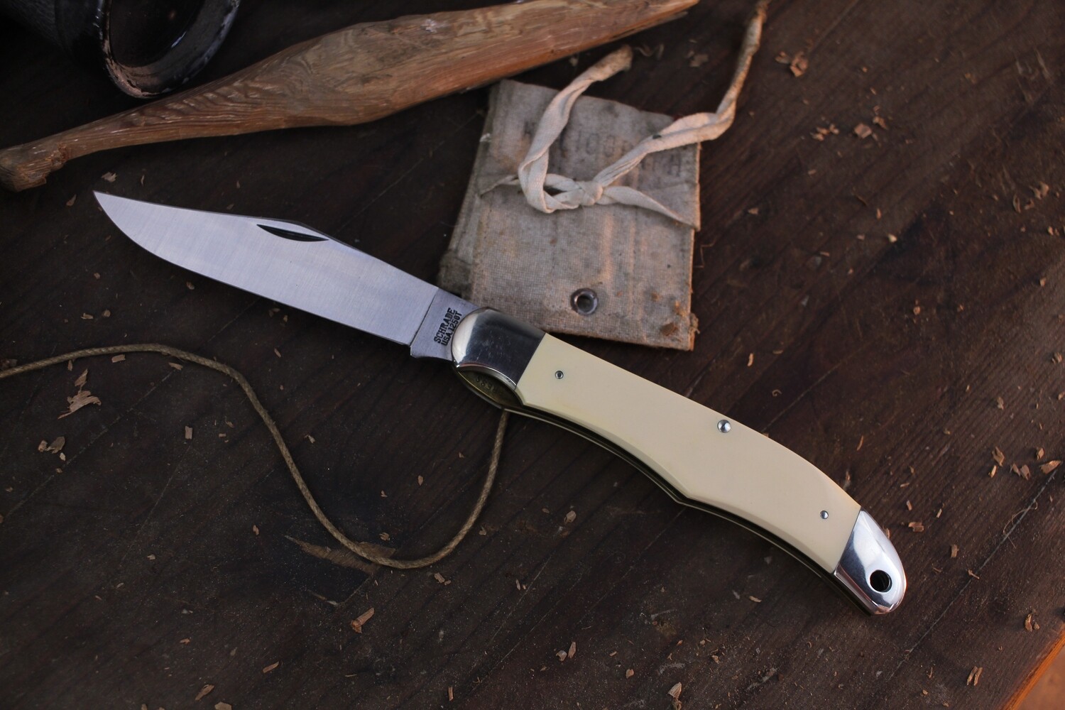 Schrade USA Vintage 125 Old Timer 3.75 Linerlock Folder / Ivory Micarta &amp; Nickle Bolsters / Satin High Carbon ( Pre Owned )