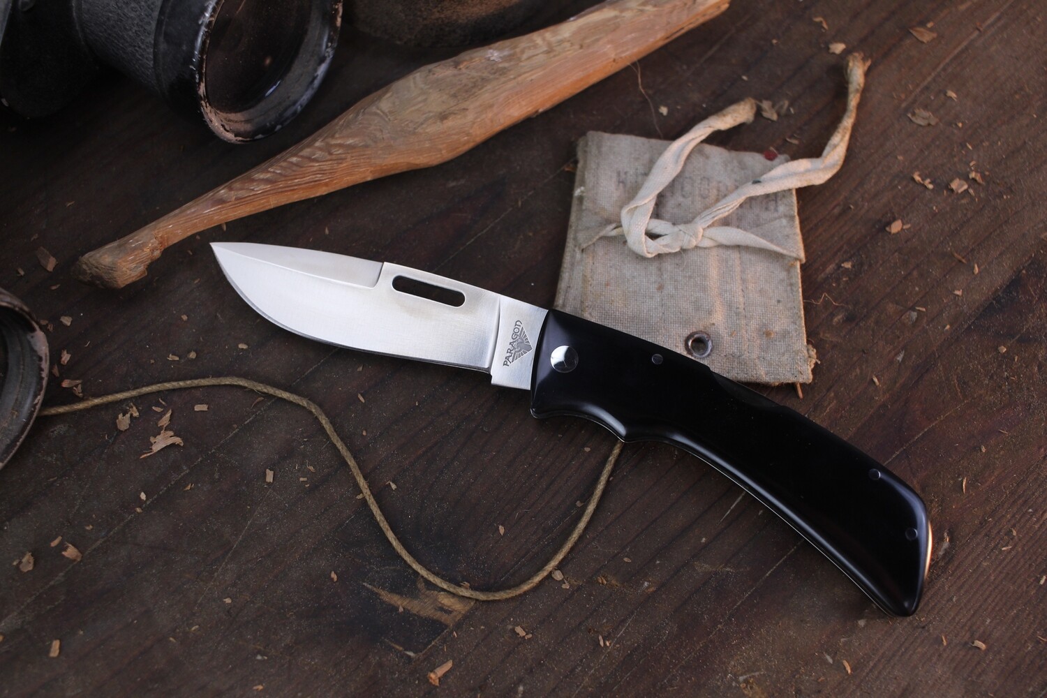 Paragon Classic Blackie Collins 3.75&quot; Lockback Folder / Black Micarta / Satin AUS-8 ( Pre Owned )