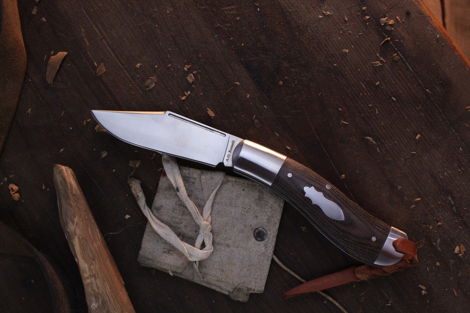 A.G. Russell Vintage Jack 3.25&quot; Slipjoint Folder / Brown Micarta &amp; Steel Bolsters / Satin 8Cr13MoV Clip Point ( Pre Owned )