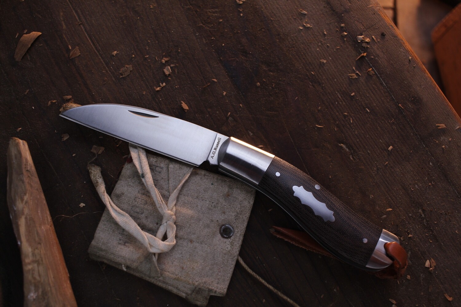 A.G. Russell Vintage Jack 3.25&quot; Slipjoint Folder / Brown Micarta &amp; Steel Bolsters / Satin 8Cr13MoV Wharnecliffe ( Pre Owned )