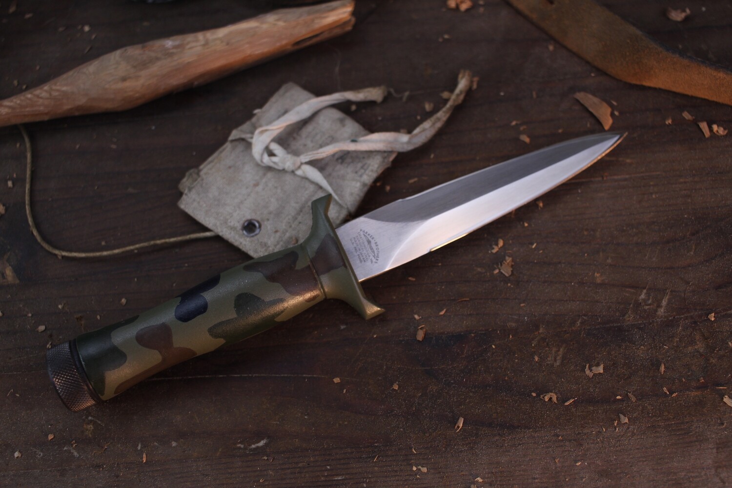 Parker Brothers MKII Style 5&quot; Survival Dagger / Camo Aluminum Handle With Screw Pomel / Satin Japanese Stainless ( Pre Owned )