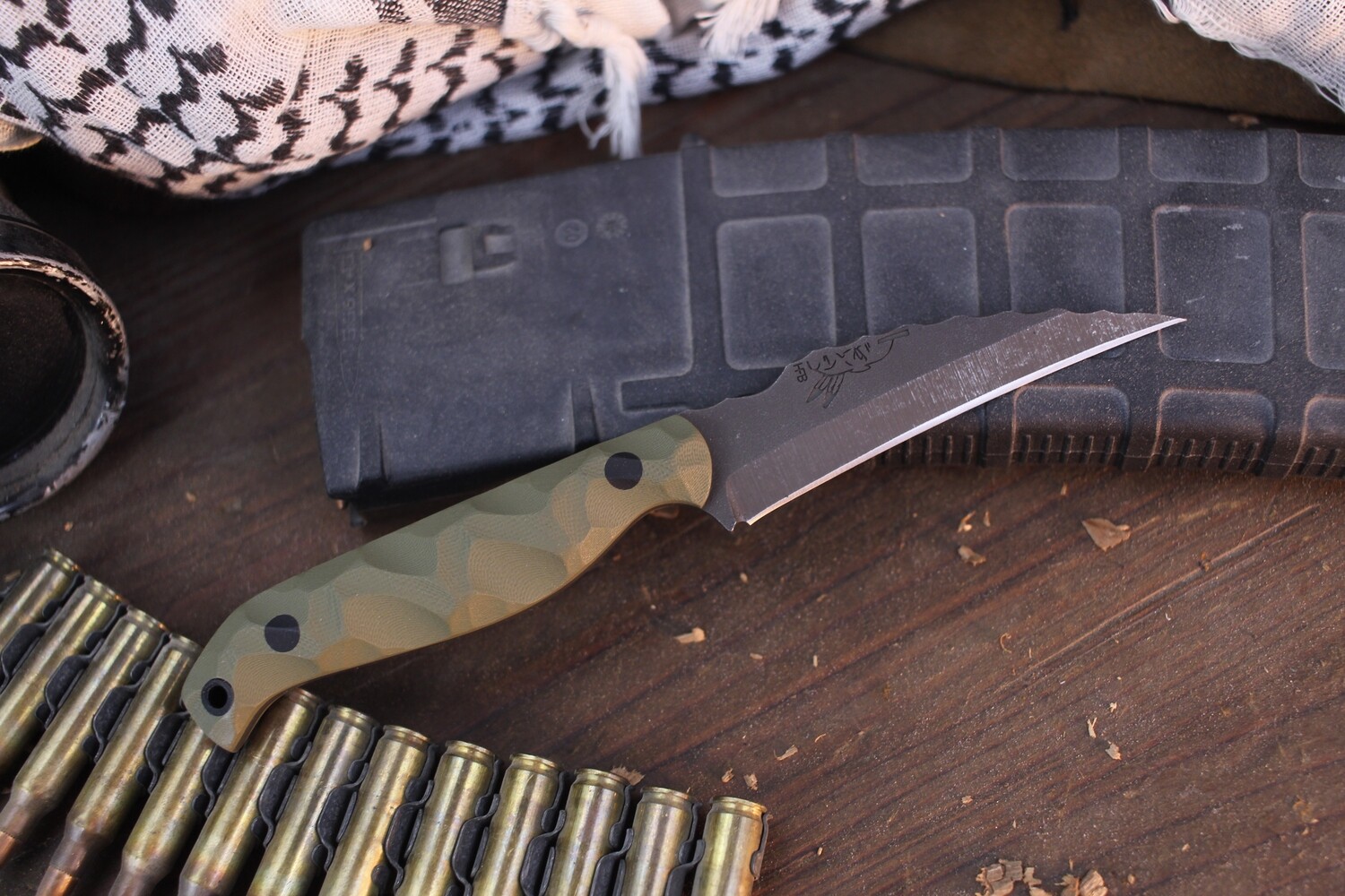 Half Face Blade GULA GULA 3” Fixed Blade / OD Green G-10 / Acid Washed S35VN