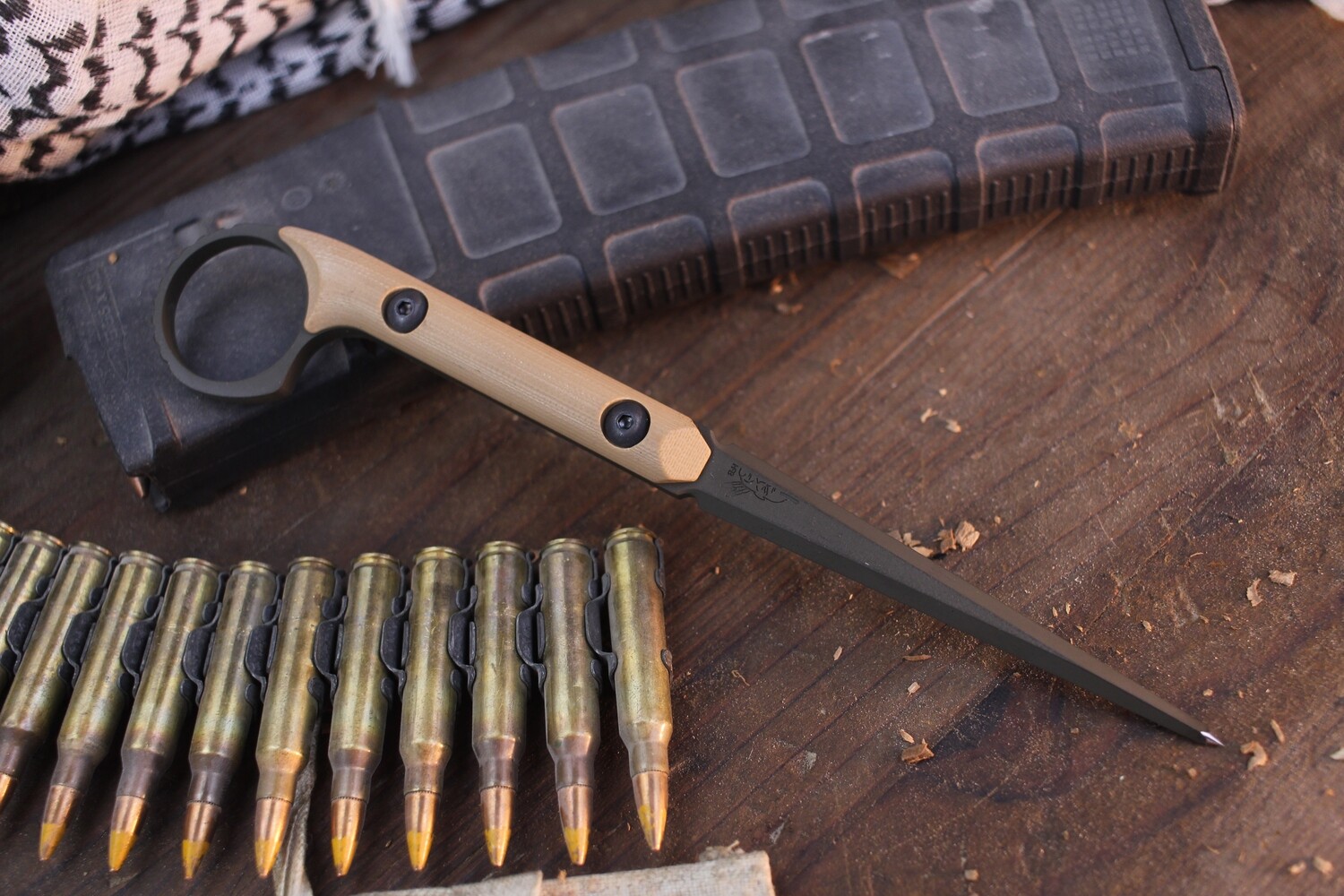 Half Face Blades Cardiac Spike 3.8” Tactical Spike / Desert Tan G-10 / OD Green Cerakote O1