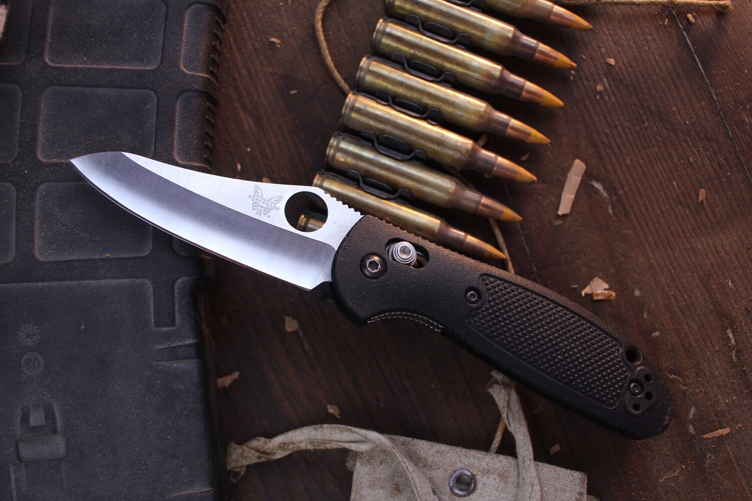 Benchmade Mini Griptilian 2.91&quot; AXIS Lock Folder / Black Grivory / Satin HG 154CM ( Pre Owned )