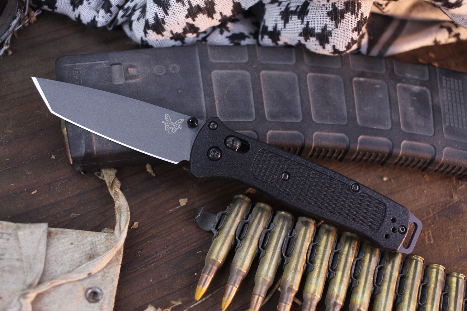 Benchmade Bailout 3.38&quot; Tanto AXIS Lock Knife / Black Grivory / Gray / 3V (Pre-Owned)