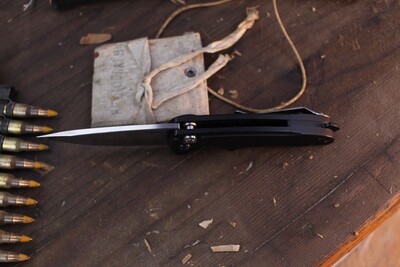 Medford Knife and Tool (MKT) Smooth Criminal 3" Plunge Lock Auto / Black PVD Aluminum / Polished S45VN ( Pre Owned )