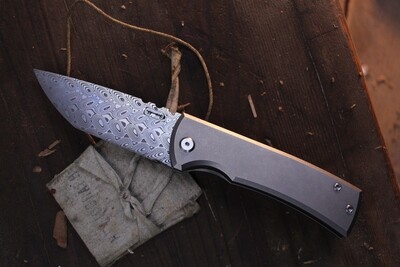 Chaves Redencion 229 3.5&quot; Lee Williams Kickstop Flipper / Titanium / Damasteel Tanto Chisel Grind ( Pre Owned )