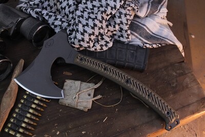 RMJ Tactical Berzerker Tomahawk / Hyena G-10 / Tungsten Cerakote 80CRV2 ( Pre Owned )