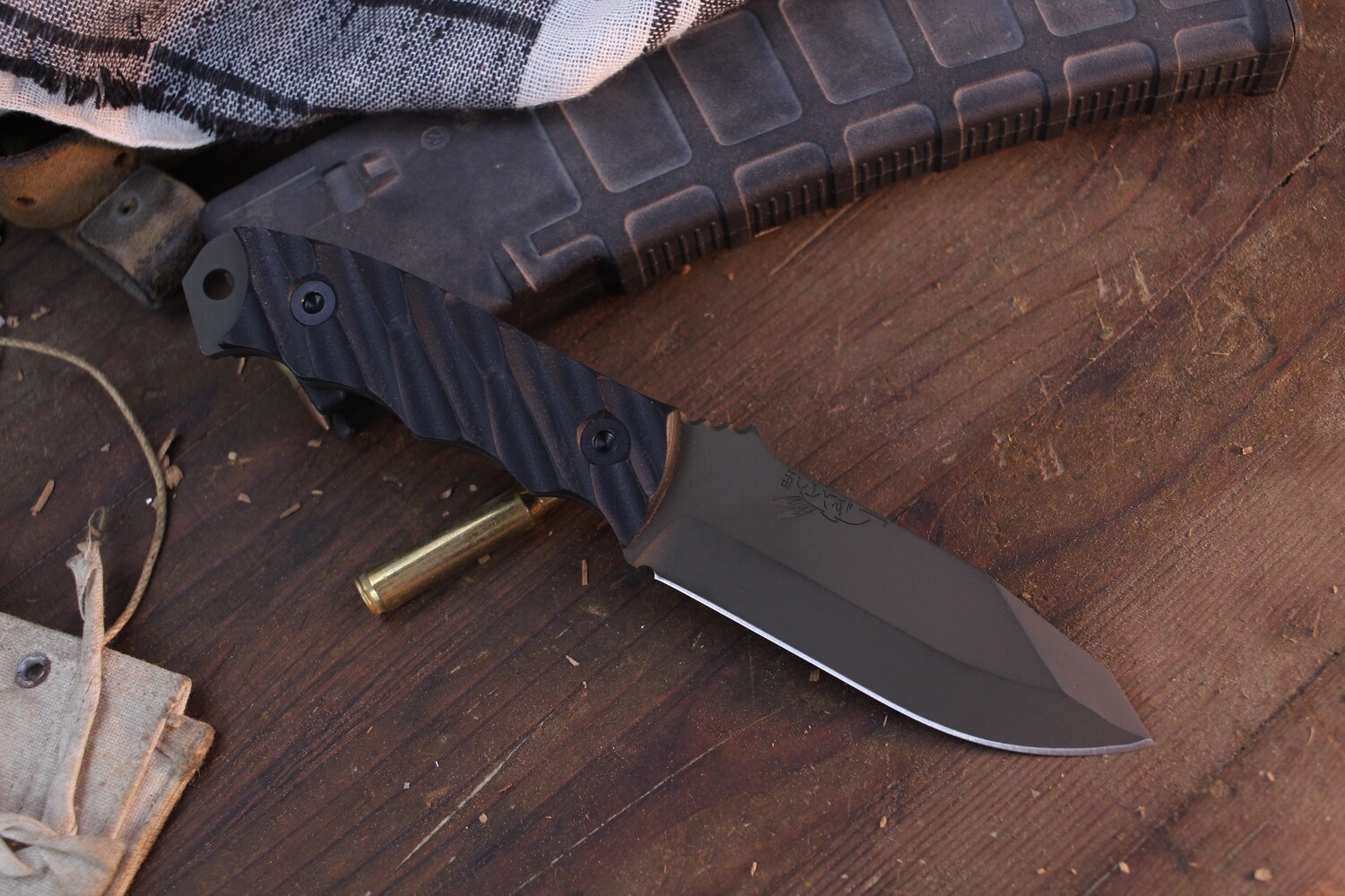 Half Face Blade Disaster Jr. 3.75” Fixed Blade / Contoured Black G-10 / OD Green Cerakote CPM-3V