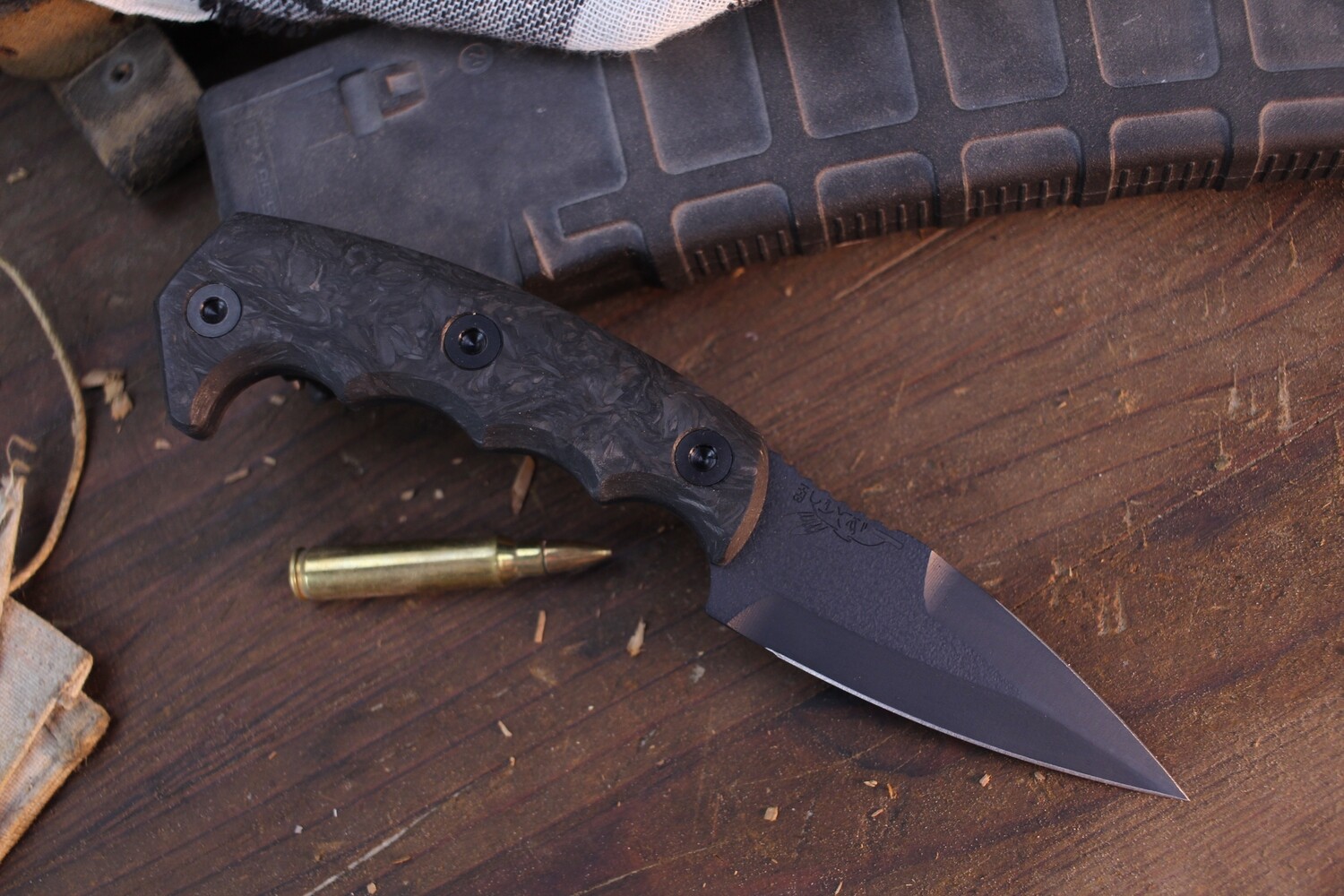 Half Face Blade Humint 3&quot; Fixed Dagger / Dark Matter Carbon Fiber / Black Cerakote S45VN