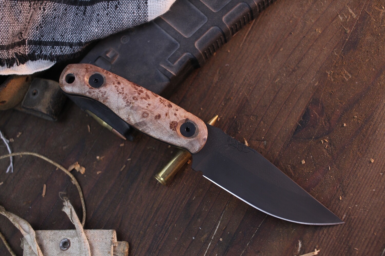 Half Face Blade Featherlight 3.35” Fixed Blade / Birdseye Maple / Black Cerakote S45VN