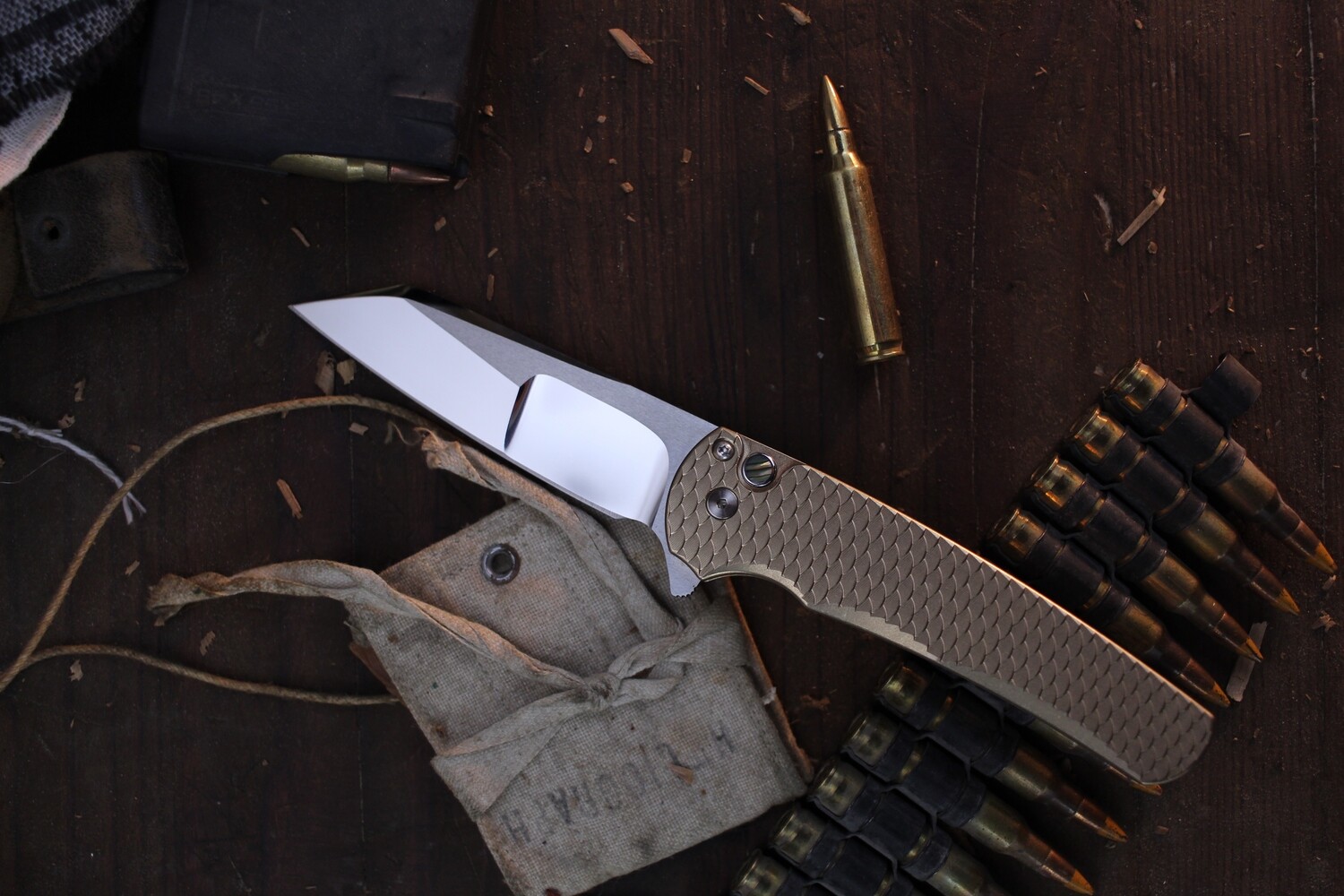 Pro-Tech Malibu 3.3&quot; Plunge Lock Flipper / Fish Scales AlBronze &amp; Abalone Button / Mike Irie Compound Ground 154CM Blade