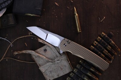 Pro-Tech Malibu 3.3&quot; Plunge Lock Flipper / Fish Scales AlBronze &amp; Abalone Button / Mike Irie Compound Ground 154CM Blade