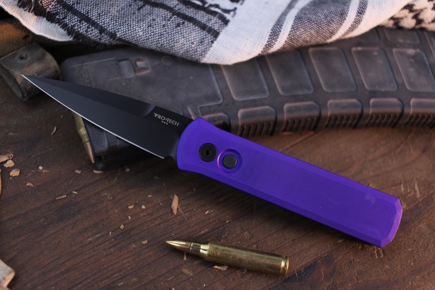 Pro-Tech Godson 3.125” Auto Buttonlock Folder / Purple Aluminum / Black 154CM