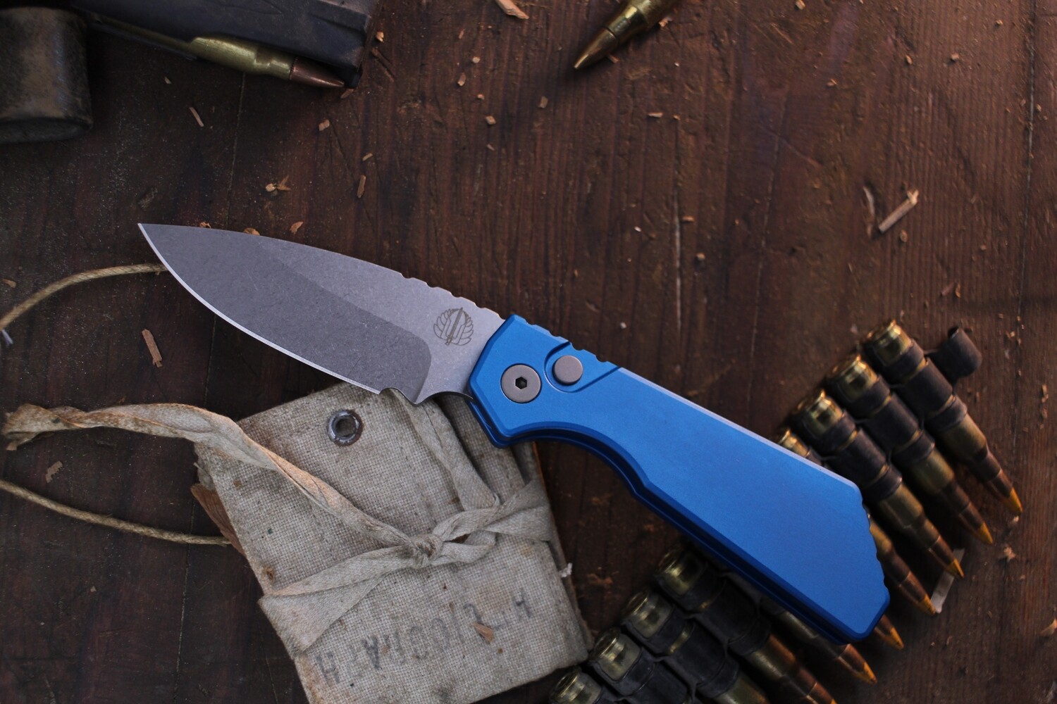 Pro-Tech Strider PT 3.05&quot; AUTO Plunge Lock Folder / Blue Aluminum &amp; Beadblasted Hardware / Stonewashed CPM-MagnaCut