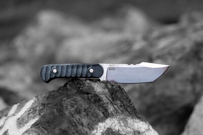 3DK Trevor Barrett Champion Series 5.25" Fixed Modified Tanto, Stonewashed 52100 / Black Micarta Handle