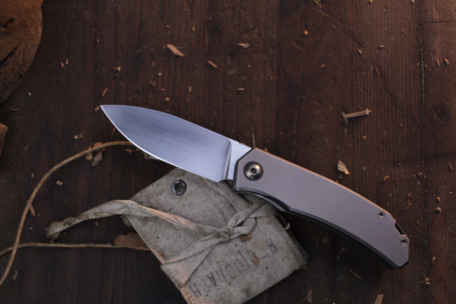 Trevor Burger Custom SFL 3&quot; Front Flipper / Titanium / Satin Wiped M390 ( Pre Owned )