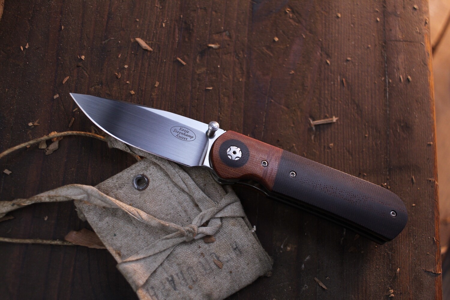 Kosie Steenkamp JNR 3&quot; Linerlock Front Flipper / Gradient Natural Micarta / Satin M390 ( Pre Owned )