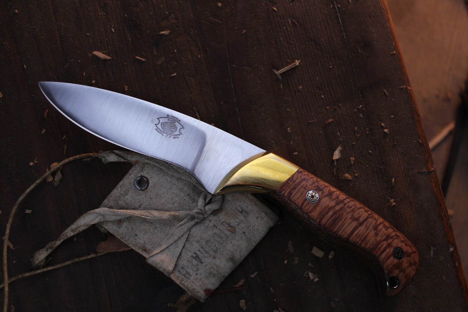 Dennis Jokela Daily 3.5 Fixed Blade / Lacewood &amp; Brass Bolsters / Satin 440C