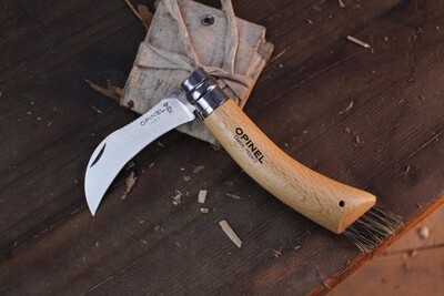 Opinel Knives No. 8 Mushroom 2.875" Knife / Beechwood Handle &amp; Brush / Satin Sandvik 12C27