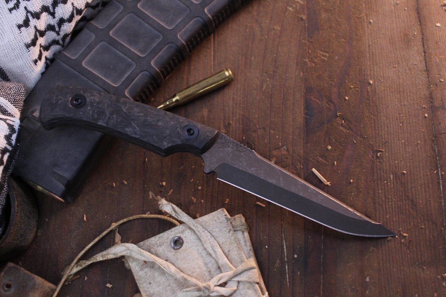 Half Face Blade Boogeyman 4.125&quot; Fixed Blade / Dark Matter Carbon Fiber / Acid Washed MagnaCut