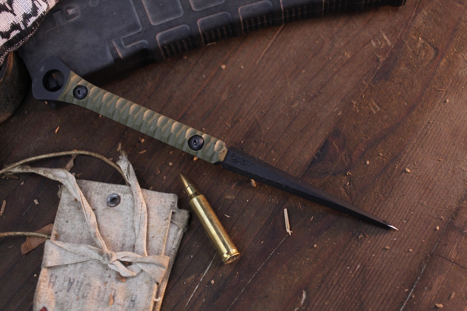 Half Face Blades Cardiac Spike 3.8” Tactical Spike / OD Green G-10 / Black Cerakote O1