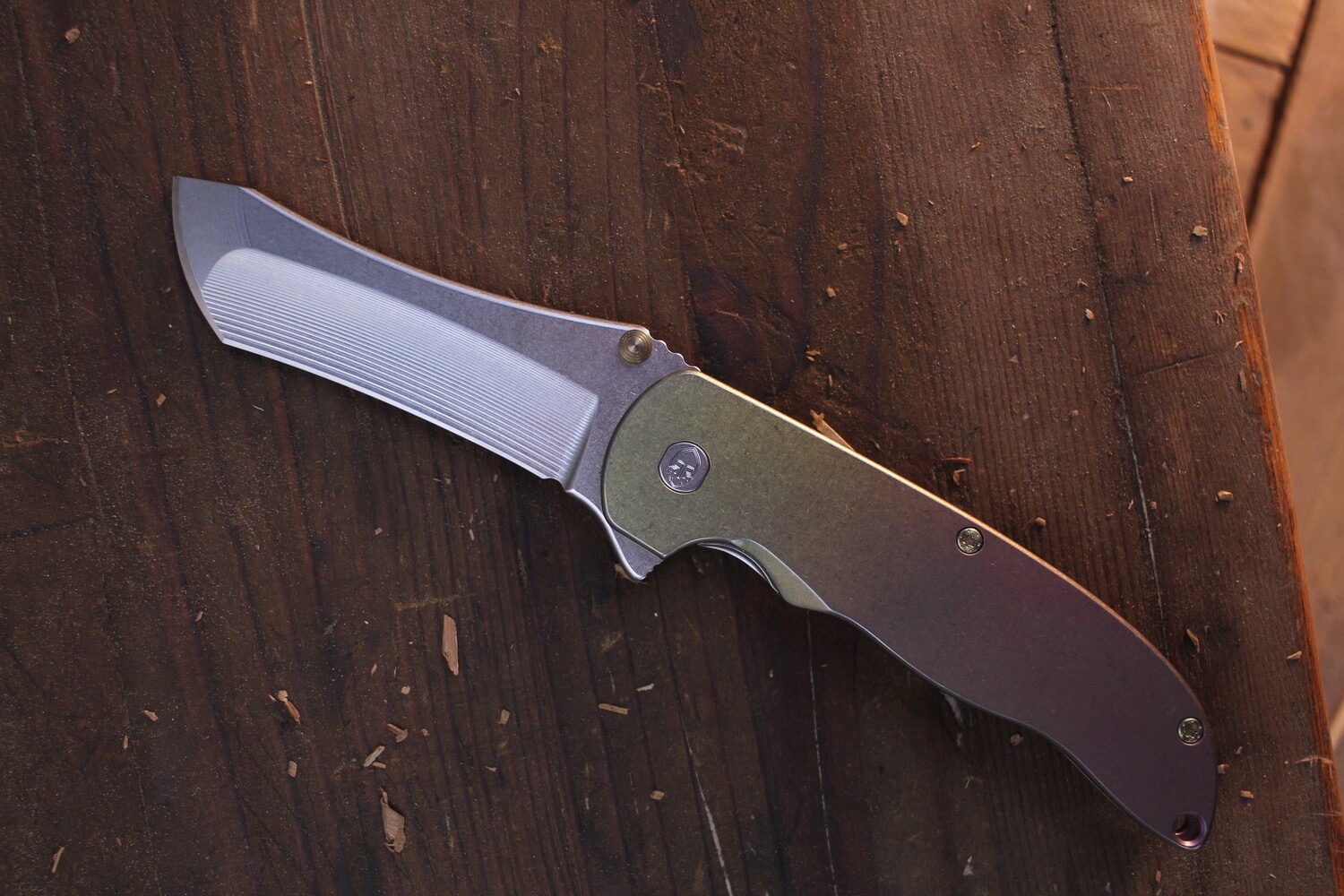 Grimsmo Norseman 3.7&quot; Framelock Folder / Gold to Fuchsia Anodized Flat Pattern Titanium / Stonewashed RWL34 ( Pre Owned )
